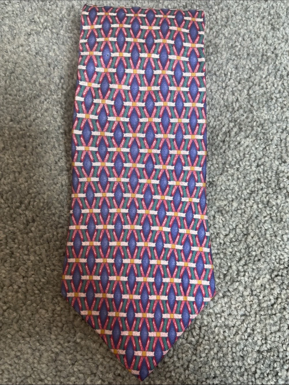 Christian Dior Silk Geometric Pattern Men’s Tie Purple Pink Vintage